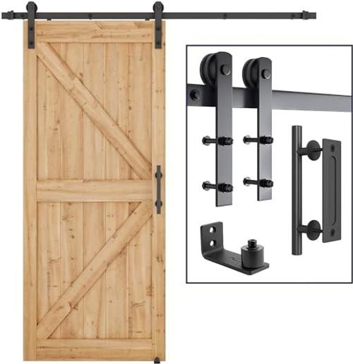 6.8 FT Heavy Duty Sturdy Sliding Barn Door Hardware Kit, Black, 6.8 Feet