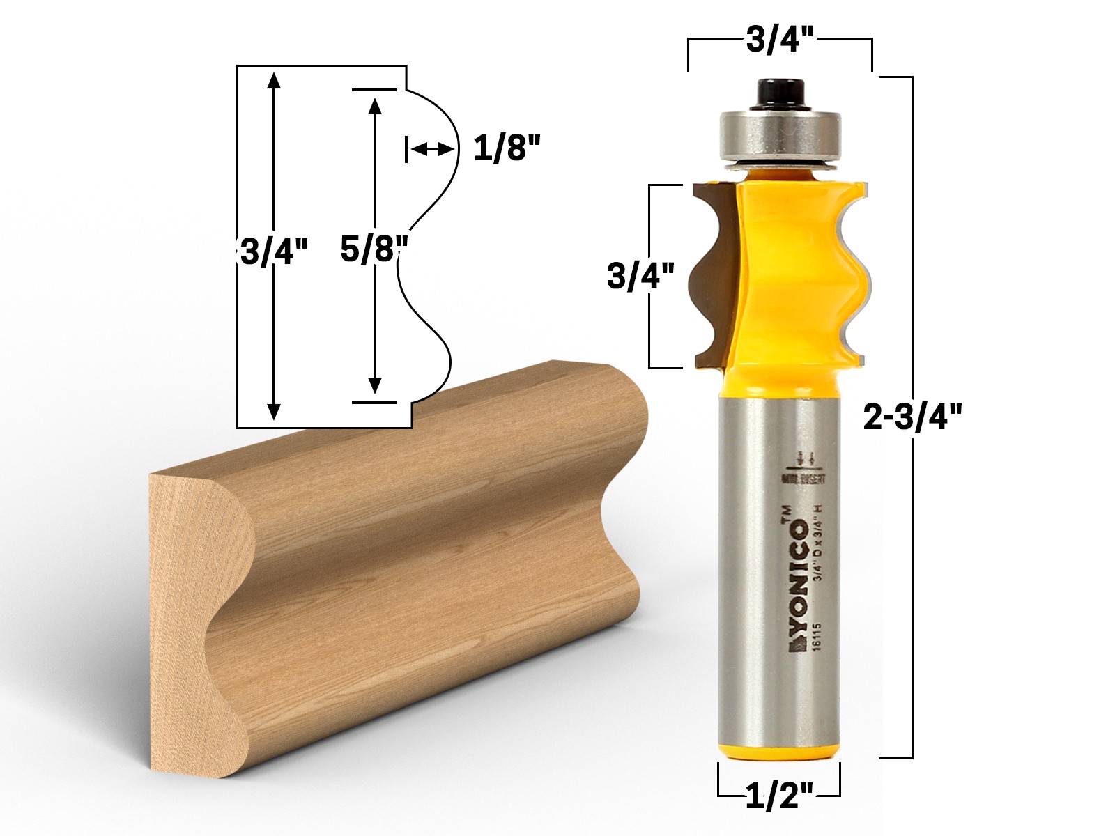 3/4" Picture Frame Molding Router Bit - 1/2" Shank - Yonico 16115
