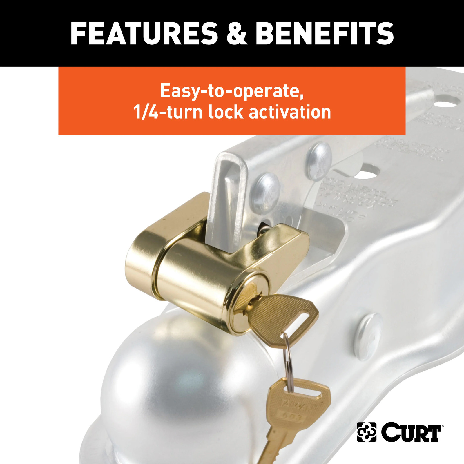 Curt Coupler Lock (1/4" Pin, 3/4" Latch Span, Padlock, Brass-Plated)