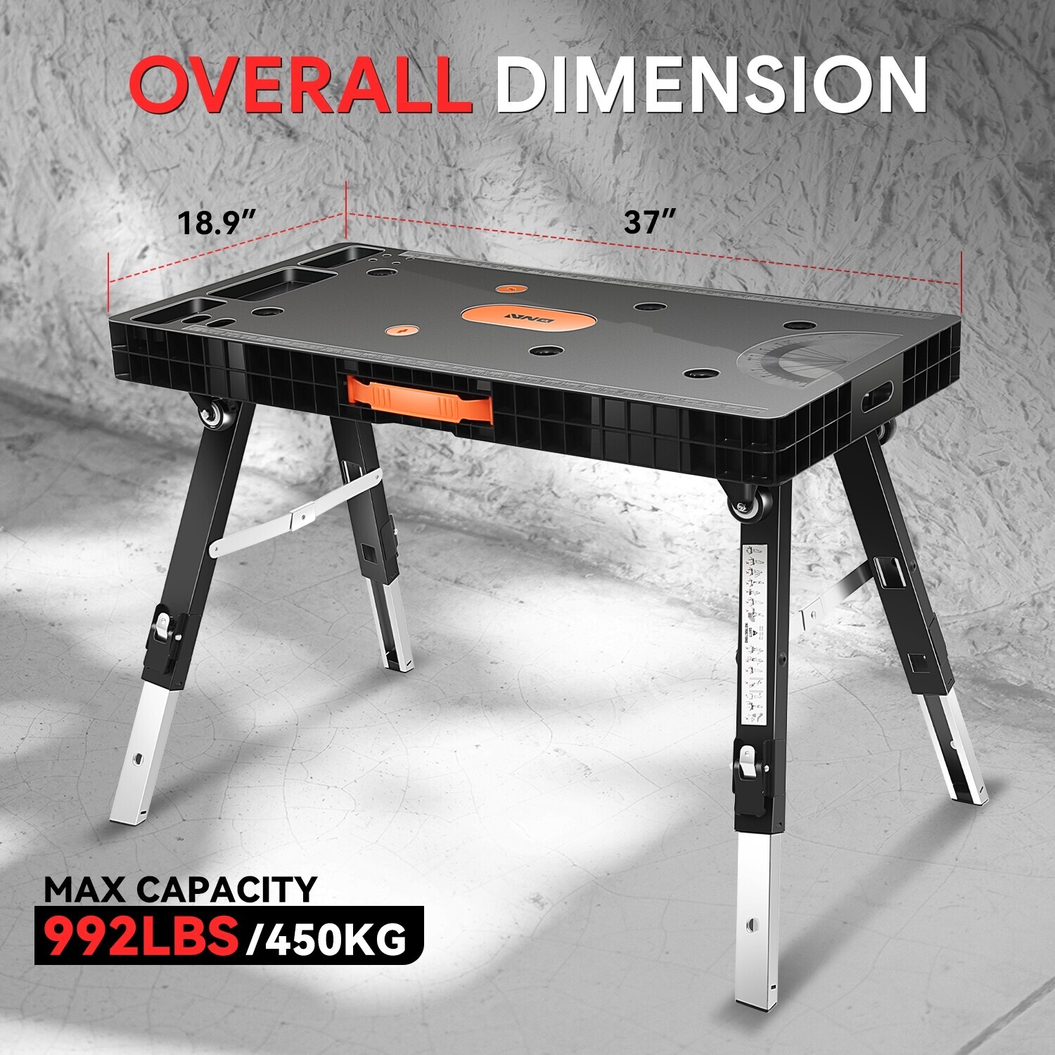 [5-In-1] Heavy Duty Adjustable Height Folding Workbench Work Table w/ 4 Wheels