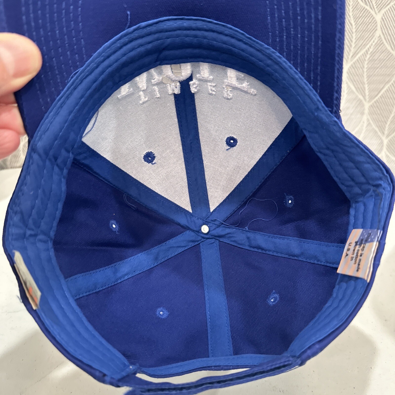 Timber Wolf Hat Cap Royal Blue with White Letters Cancer Warning Tag Hook Loop