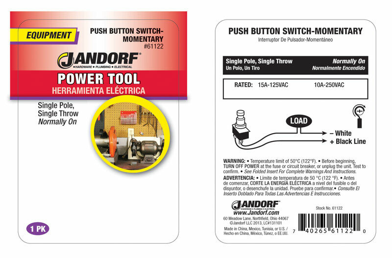 Jandorf Equipment Power Tool PUSH BUTTON SWITCH Momentary Single Pole 61122 NEW