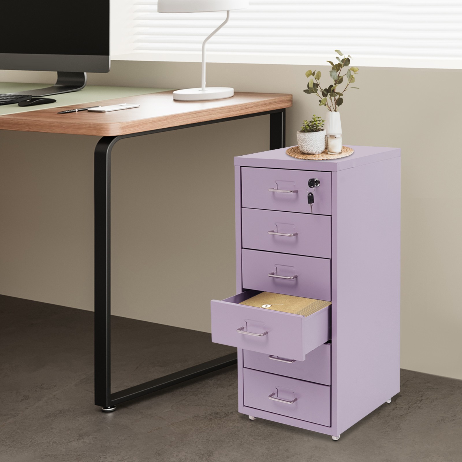 Metal 6 Drawer File Cabinet w/Lock Metal Vertical Filing Cabinet for Office Home