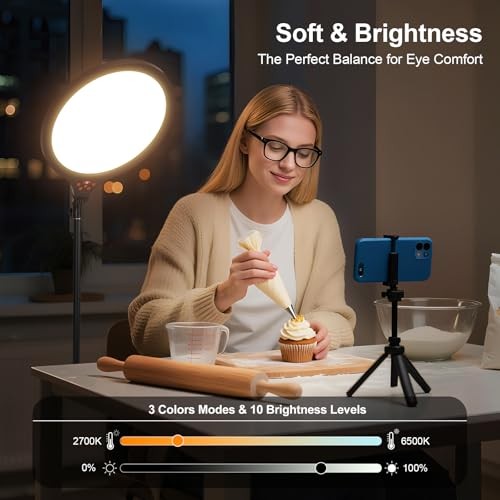 Ring Light with Stand, 14" Professional LED Camera Lighting Round Stand Black