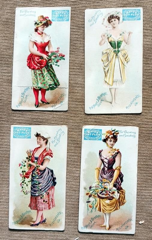 MAYO'S CARDS ~ 1892  N304 COSTUMES FLOWERS  SERIES BLANK BACK ~ Lot of  4 NICE