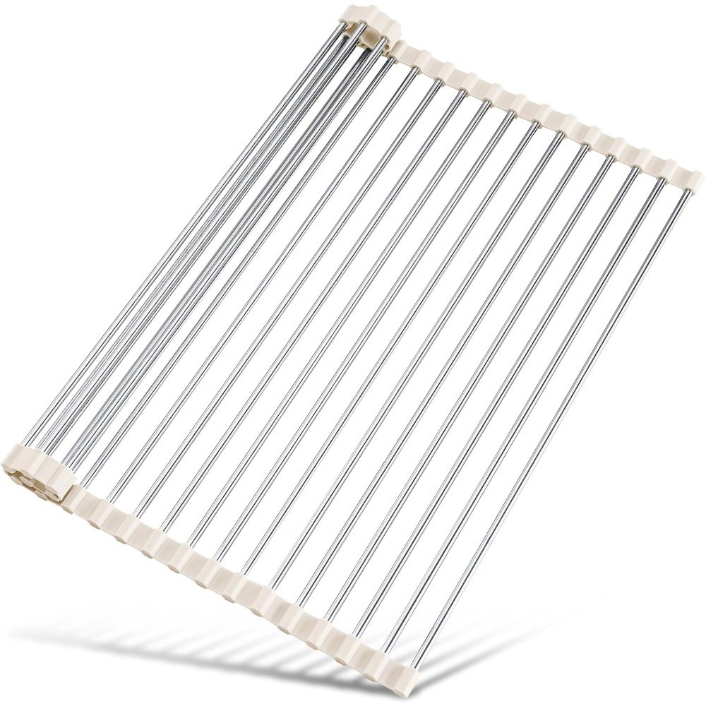 Foldable Stainless Steel Sink Drying Rack Dish Drainer Roll Up Over Sink Cover