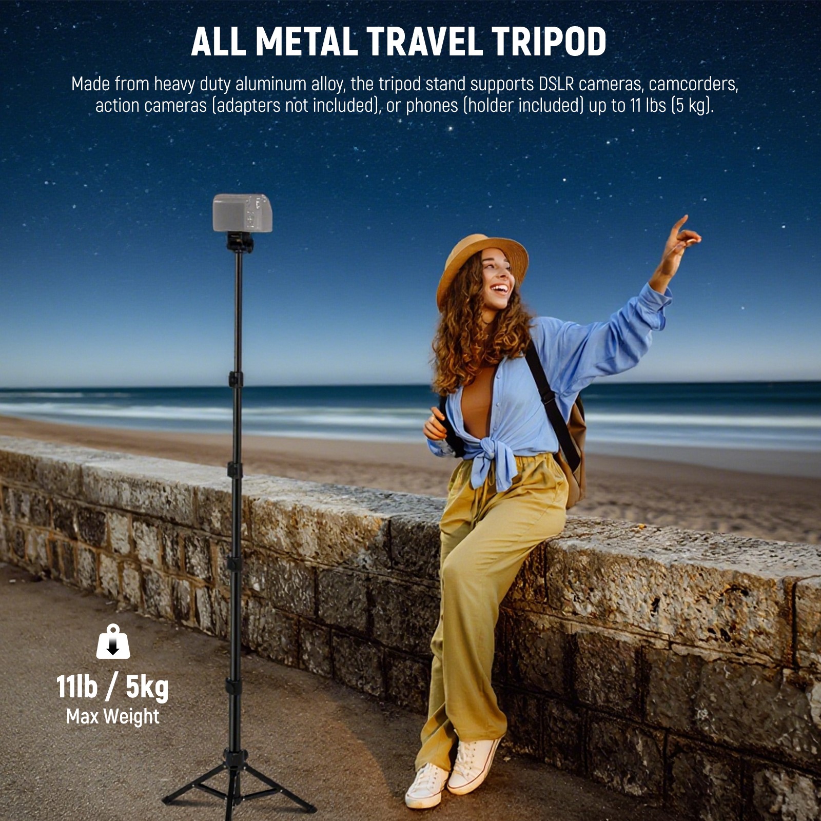 NEEWER TS03D Phone Tripod w/Remote, 66" for iPhone/Camera, Video Recording