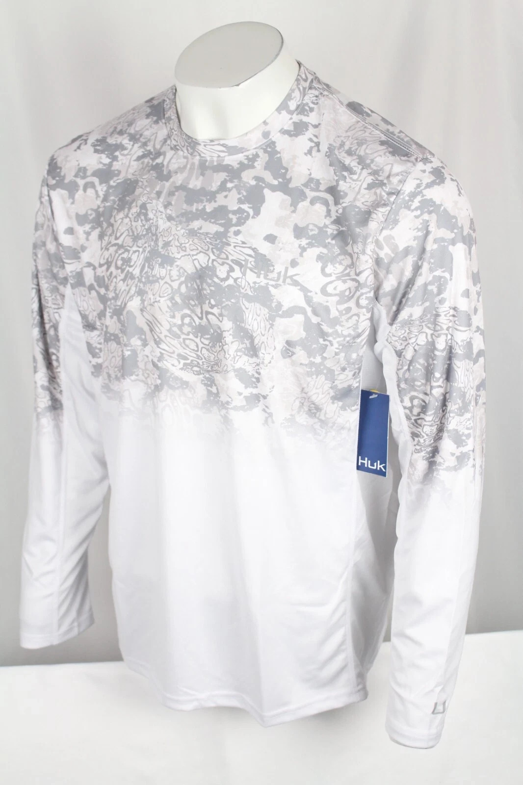 Huk Fishing Men's Icon X Tide Change Fade Long Sleeve Shirt M White Gray UPF 50+