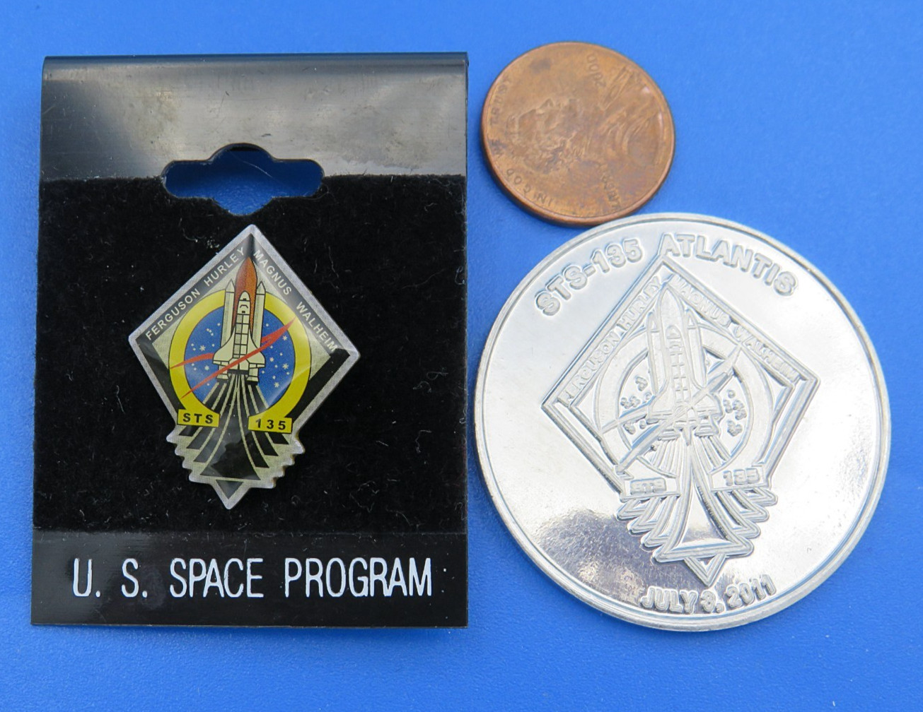 NASA PIN & Medallion Pair vtg STS-135 Space Shuttle ATLANTIS final mission