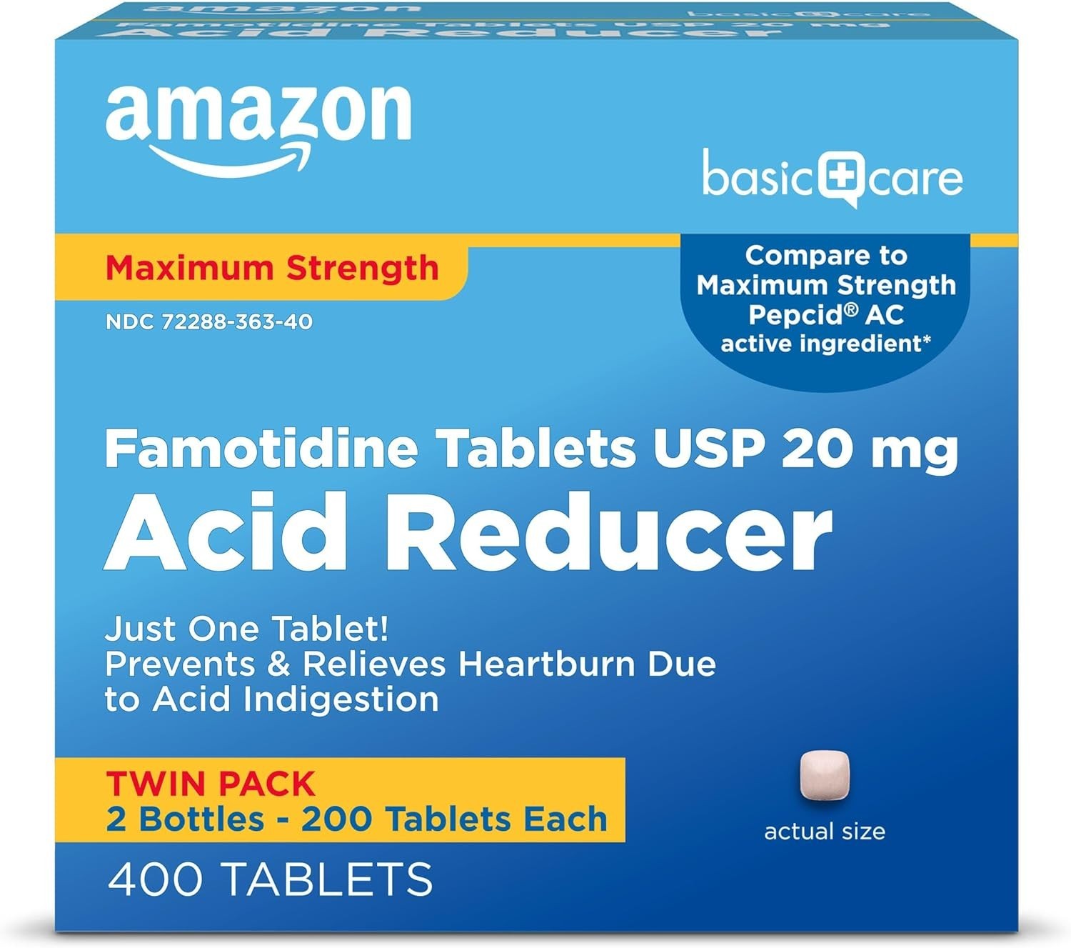 Amazon Basic Care Famotidine 20mg Acid Reducer 400ct Comparable to Pepcid