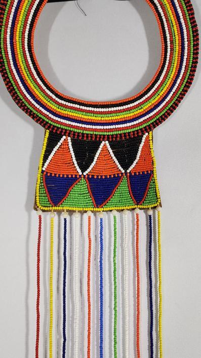 Maasai Tribal Beaded Leather Bib Collar Necklace - 8 1/4 x 5 1/4 in, Vintage