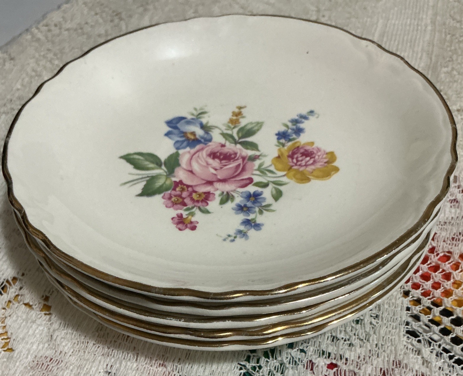 SCIO Pottery Co.Hazel Pattern Pink Rose, Blue&Yellow Flowers22K Gold Trim 1940