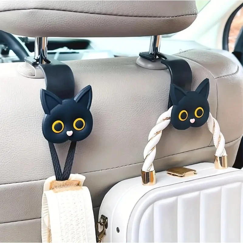 2 Pcs Cute 3D Cat Car Headrest Hooks: 2-Pack Universal Purse Organizer