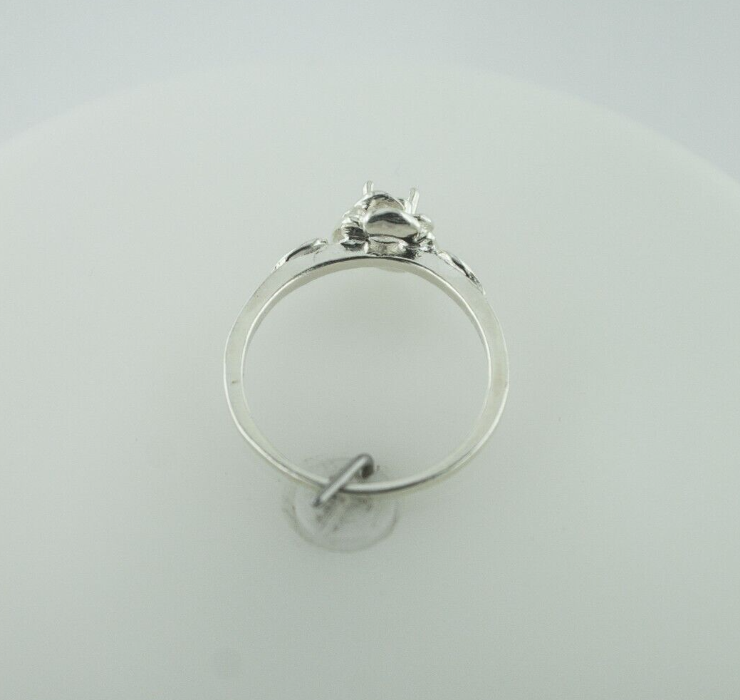 3 mm Round Rose with Leaf Sterling Silver Ring Setting