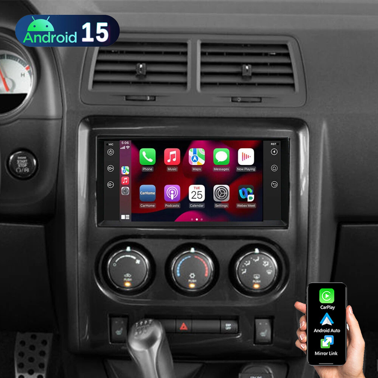 For 2008-2014 Dodge Challenger Apple Carplay Car Radio Stereo Android 15 GPS AHD