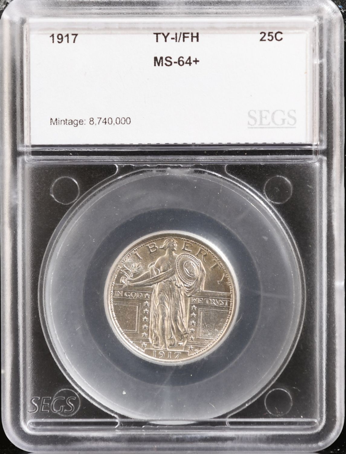 1917 Type 1 Standing Liberty Quarter ~ SEGS MS64+ FH ~ W / VIDEO