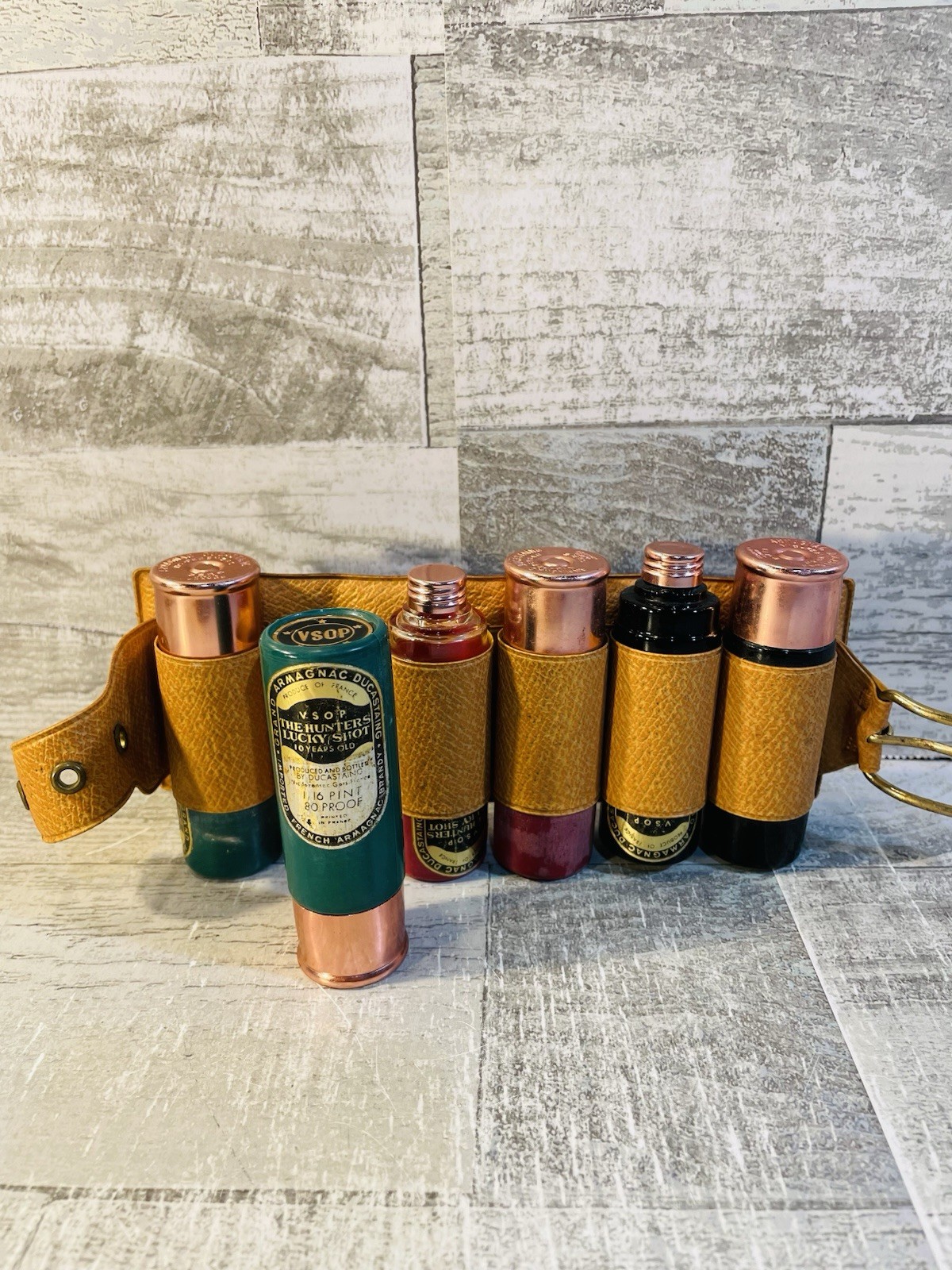 VSOP Grand Armagnac Ducastaing ShotGun Shell Bottles In Bandolier Very RARE