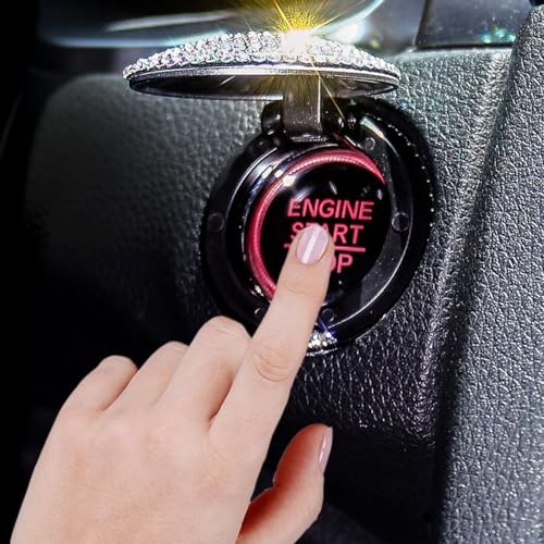 Bittwee Bling Car Engine Start Stop Button Cover, Rhinestone Shiny Diamond Red