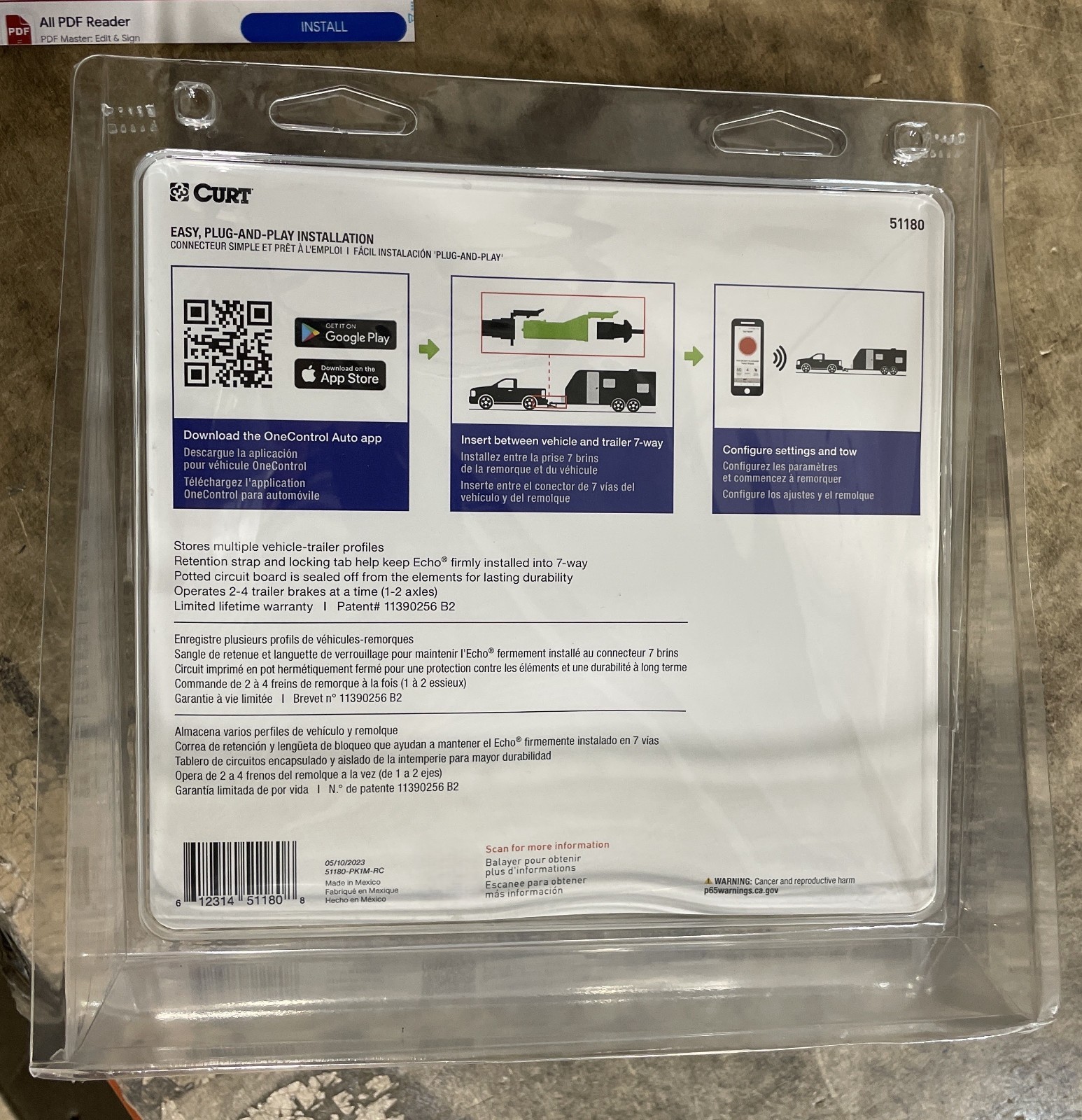 Curt 51180 Echo Mobile Bluetooth Trailer Brake Controller 7-Way
