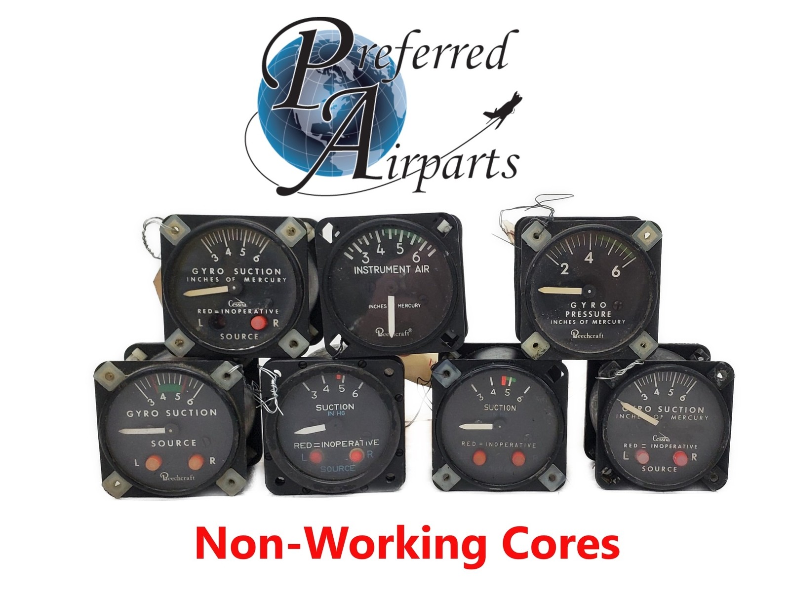 Lot of 7 Core Aircraft Vacuum Pressure Indicators. See Below for details.
