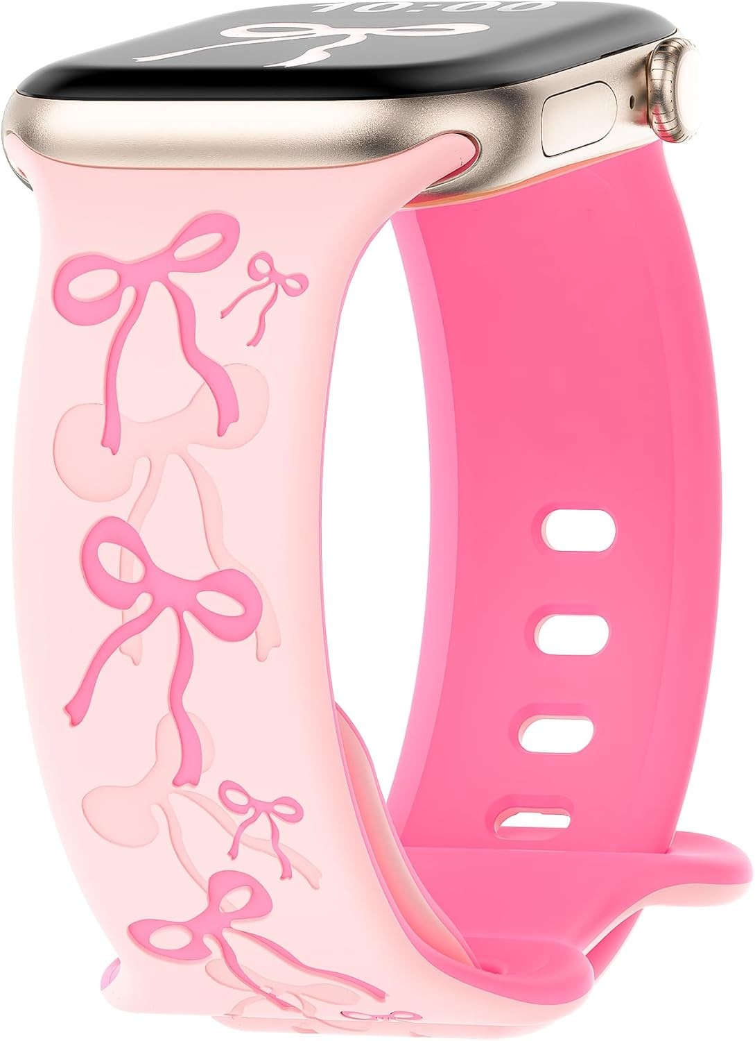 Engraved Bow Silicone Strap Compatible with Apple Watch Series 41mm 44mm