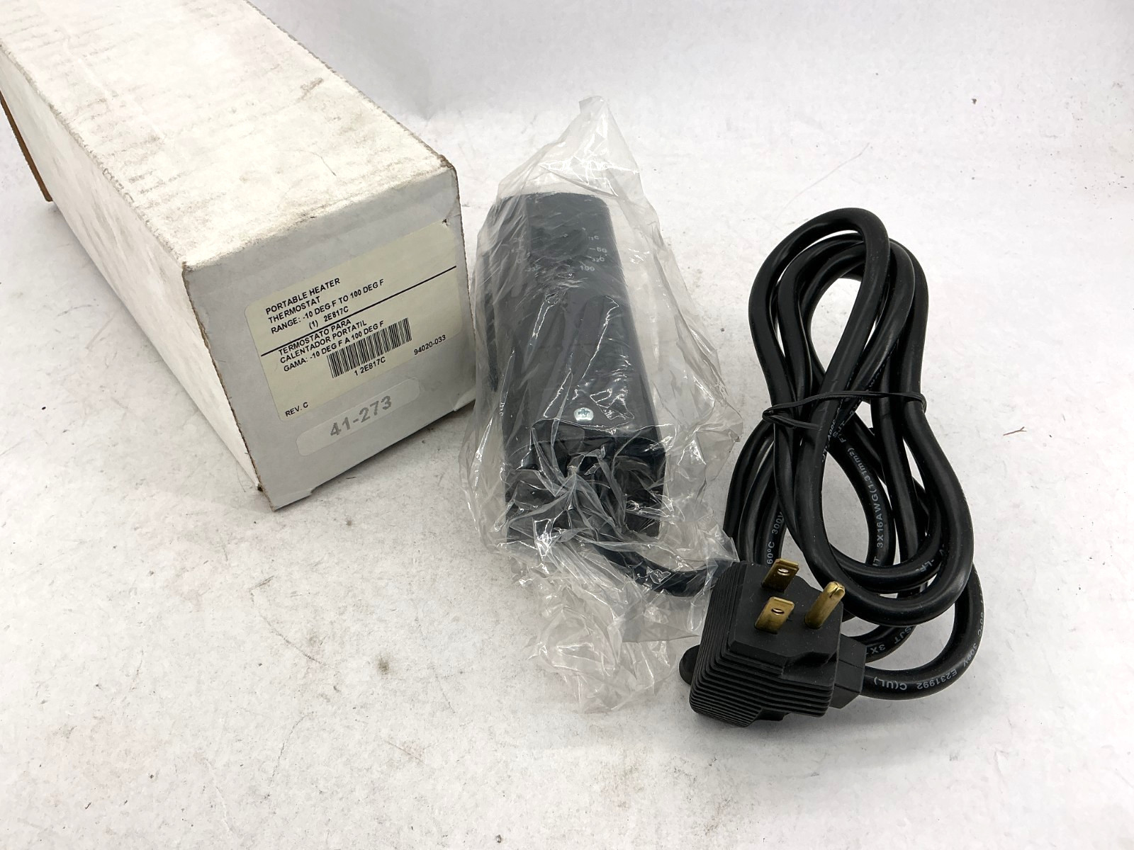 New Dayton 2E817 Portable Heater Thermostat -10°F to 100°F 2E817C