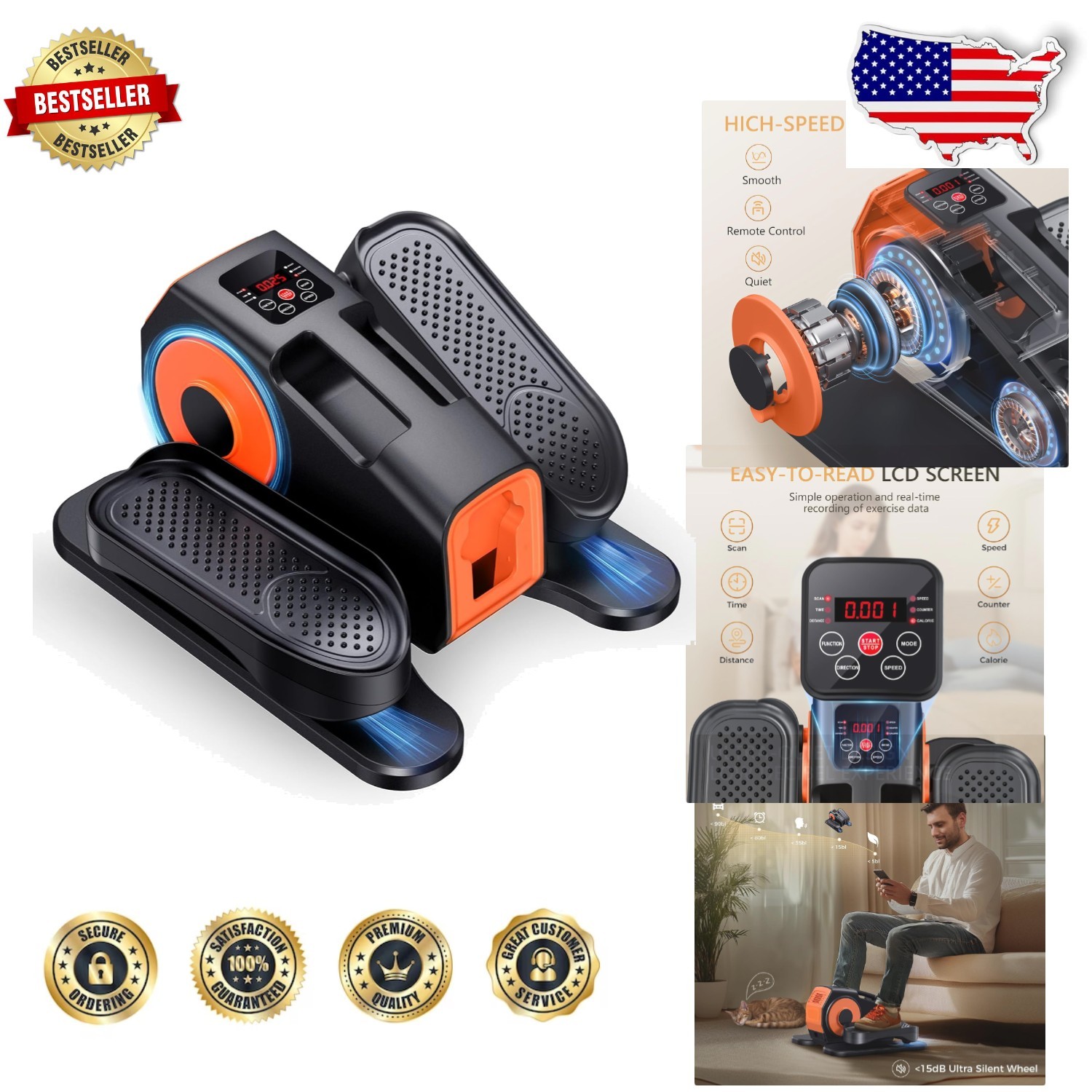 Electric Under Desk Elliptical, 12-Speed Quiet Leg Exerciser w/ Remote, Compa...