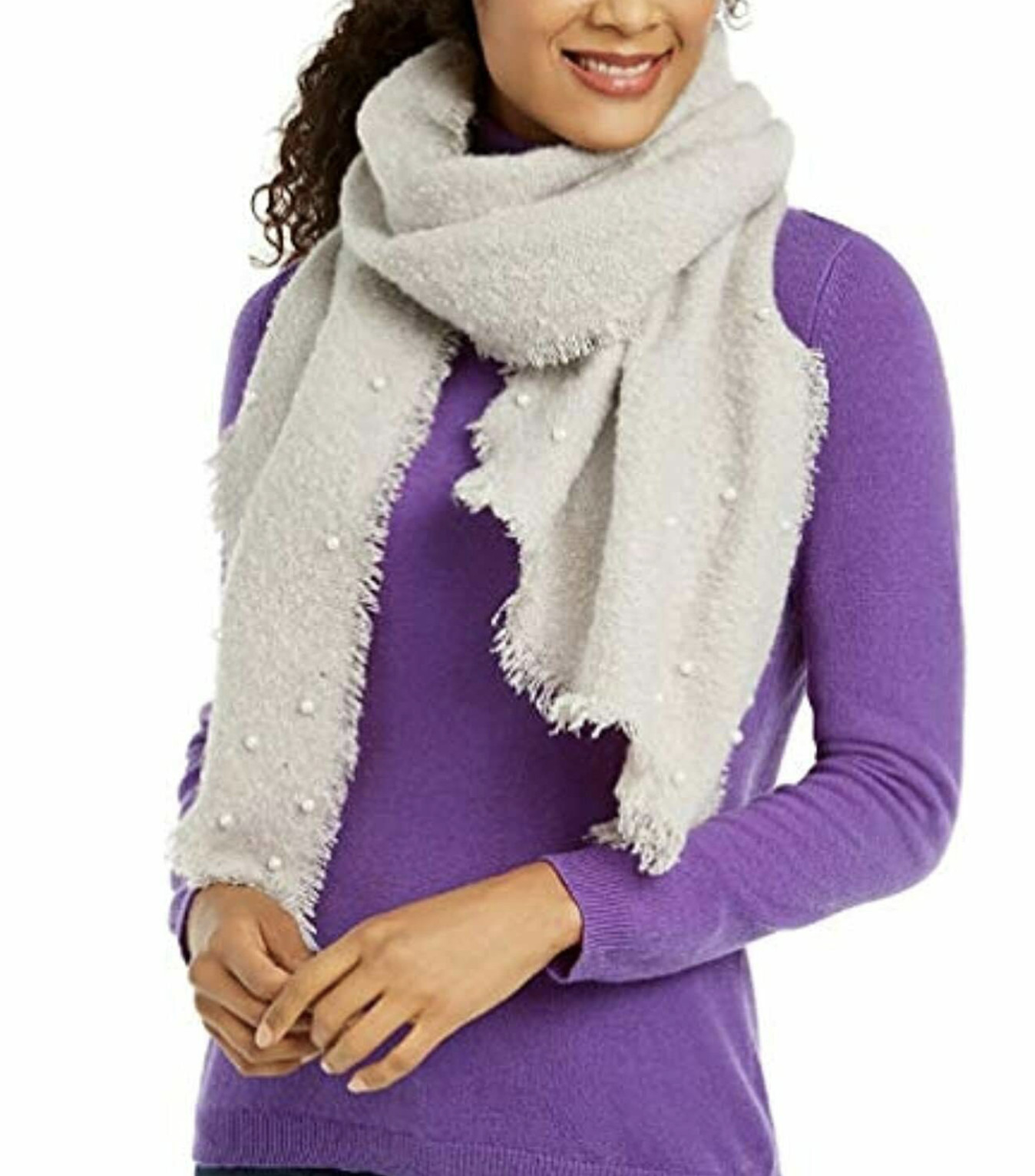 INC International Concepts Faux-Pearl-Embellished Bias Wrap Gray New #104