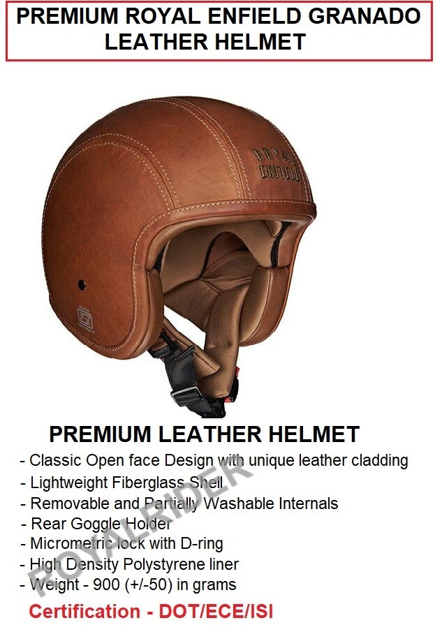 Fits Royal Enfield "PREMIUM GRANADO LEATHER HELMET, BROWN" - Express Shipping