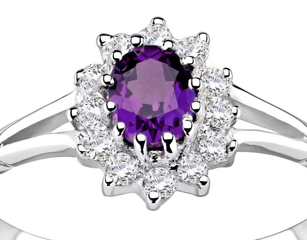 Sterling Silver Amethyst Cluster Ring sizes J - U