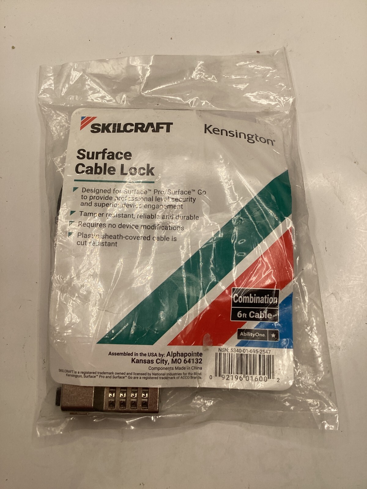 Skilcraft Surface Cable Lock  5340-01-598-7495 6ft Cable