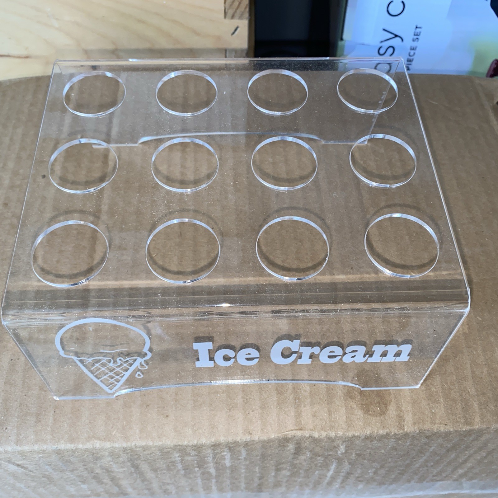 Engraved Acrylic 12 Ice Cream Cone Holder Tray Catering Stand Rack Wedding Party