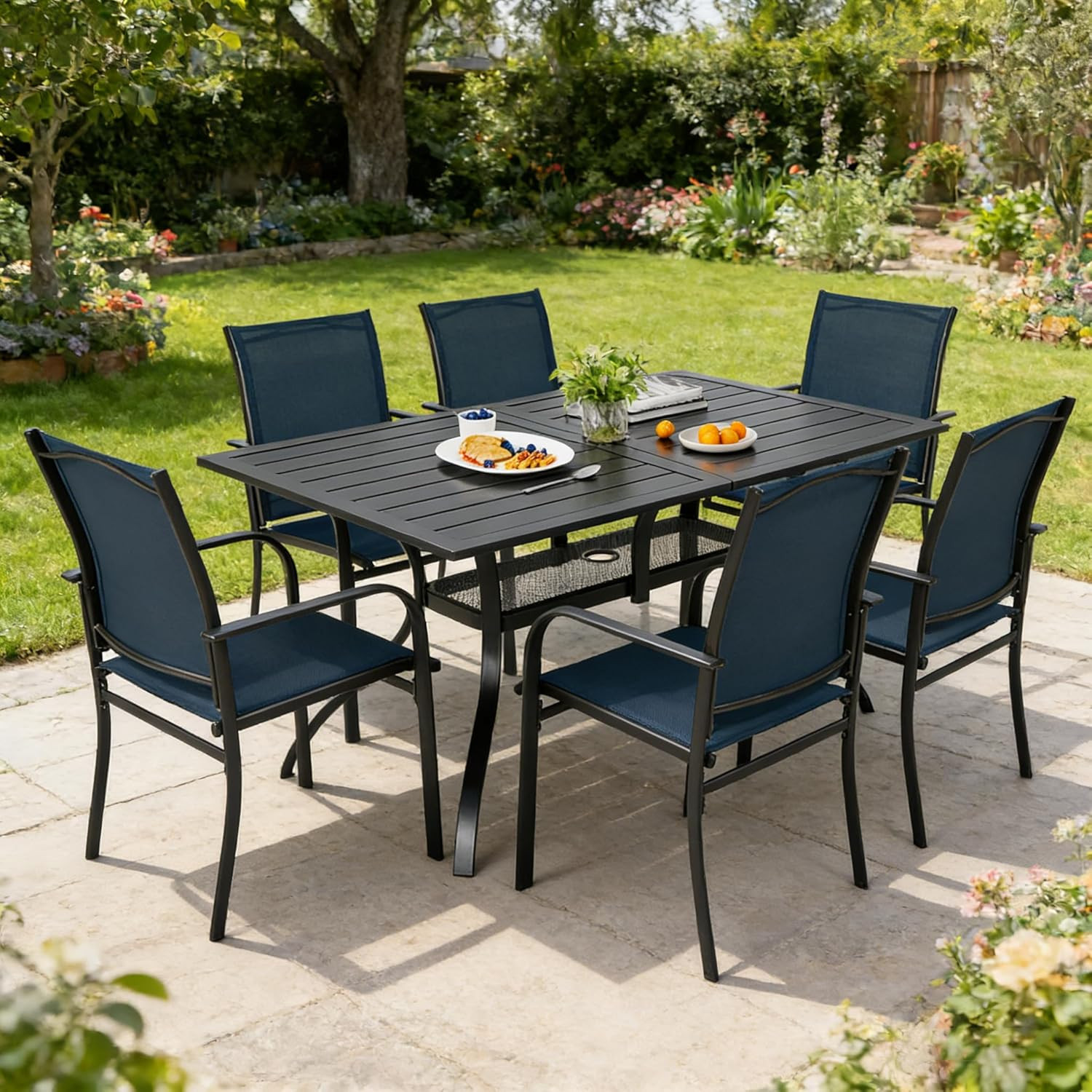 SUNCROWN 7 - Piece Outdoor Dining Set, Patio Furniture Set with 6 X Textilene Di