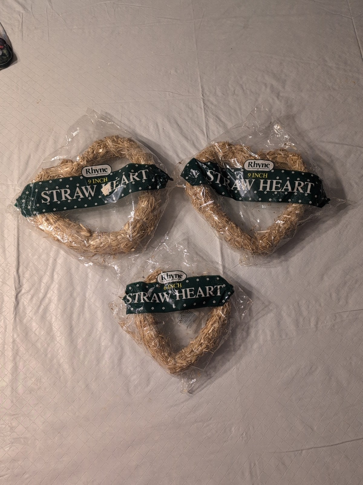 Lot Of 3 Straw Heart Wreaths For Crafting, NEW, Two 9 Inch, One 6 Inch, Rhyne