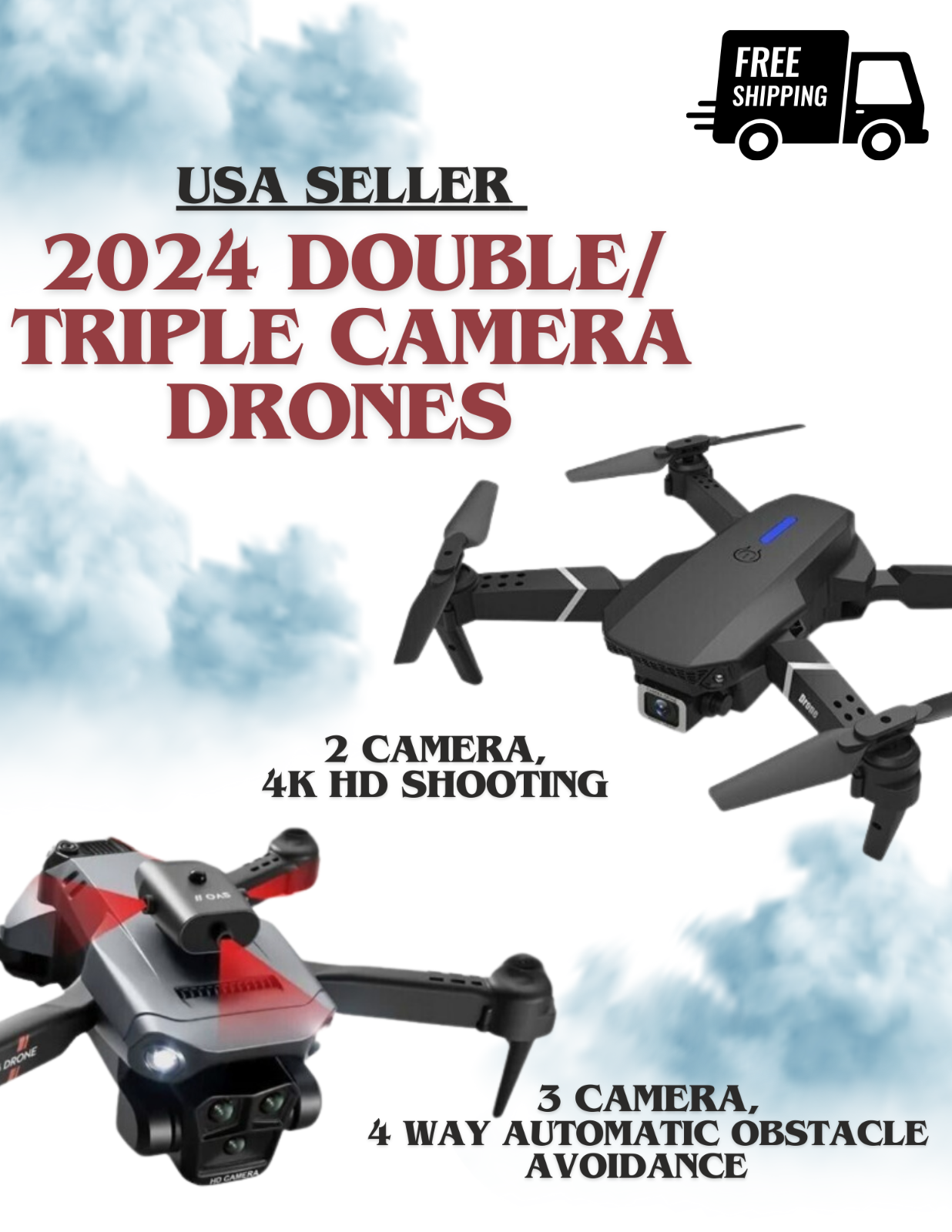 2024 4k New RC Dual and Triple Camera Drones, Wifi FPV Foldable Drones