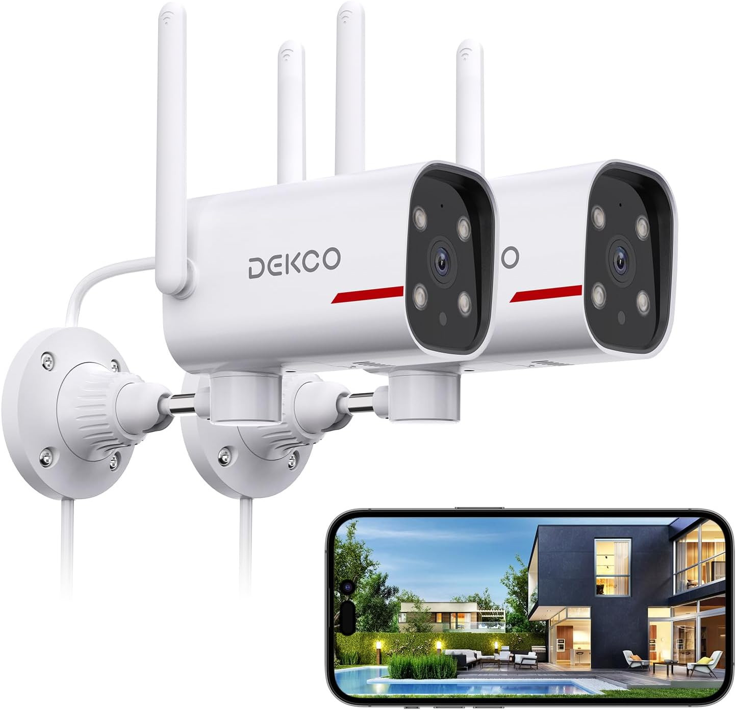 Outdoor Security Camera - DEKCO 2K Pan Rotating 180° Wired Assorted Sizes
