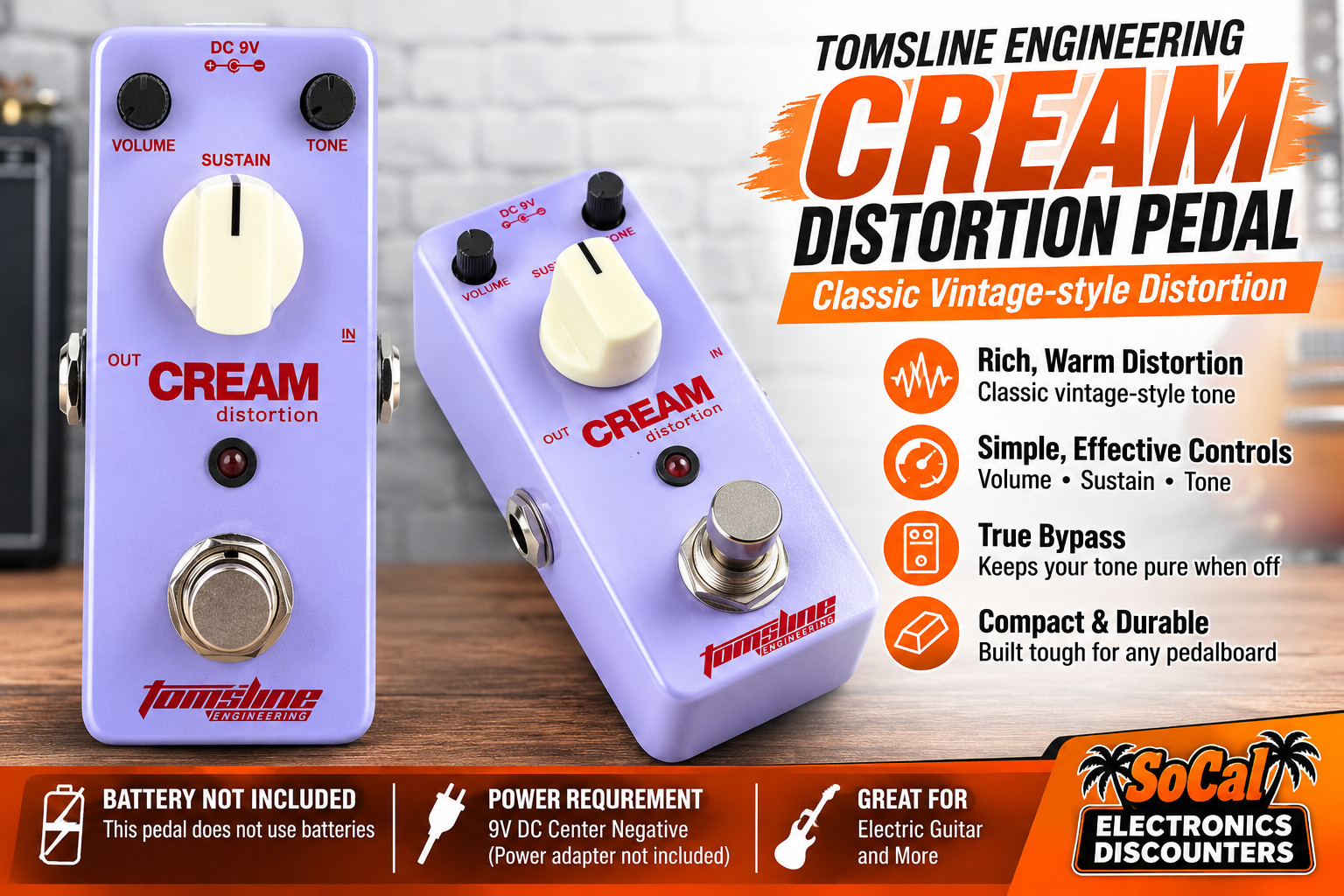Tomsline Engineering Cream Distortion Guitar Effects Pedal AFM-5D Vintage Tone