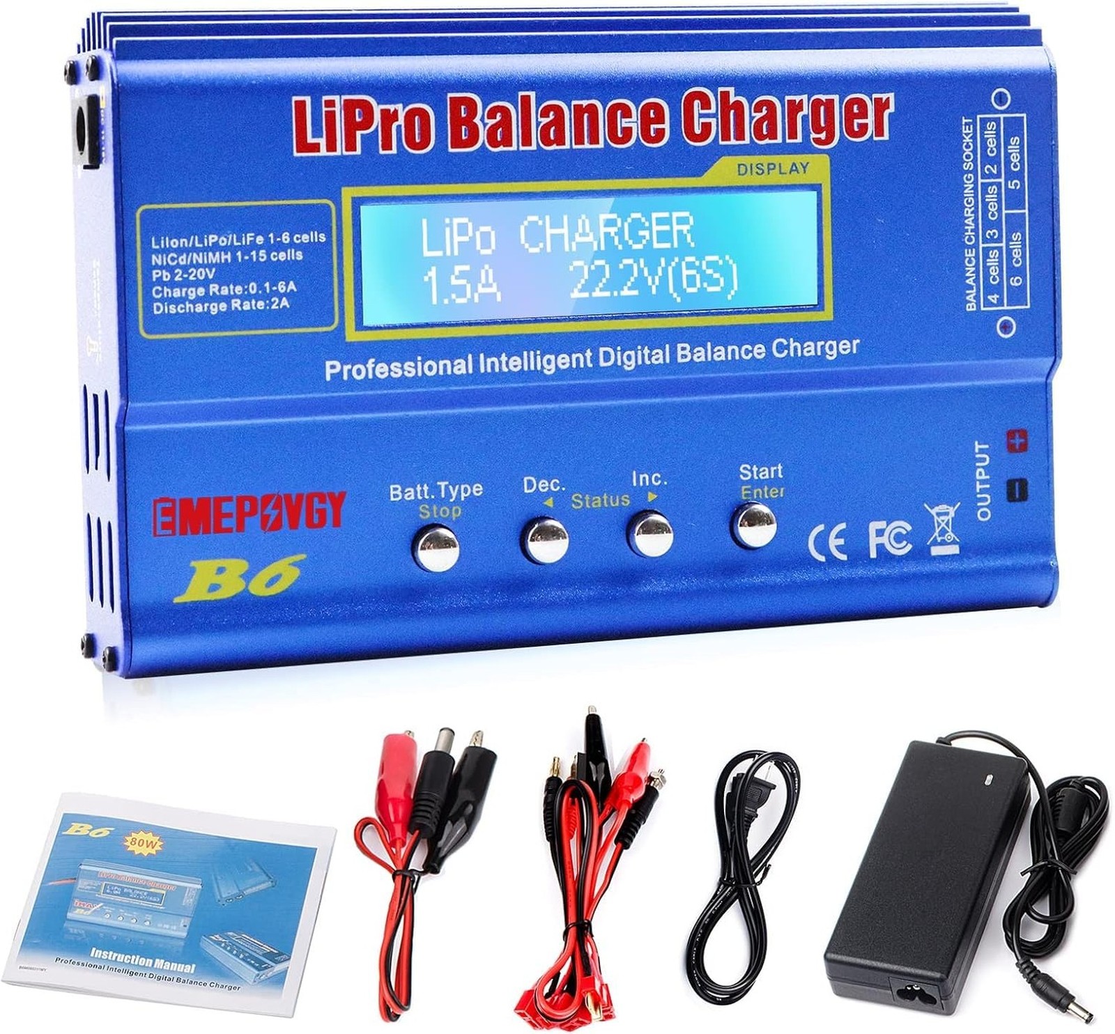 B6 Lipo Battery Balance Charger 80W Discharger for NiMH/NiCd (1-15S) LiPo/Li-...