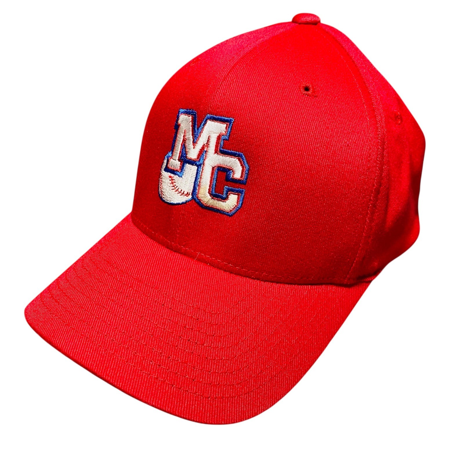 Flexfit MC Baseball Cap Red Fitted Size S M Baseball Stitch Logo Adjustable Hat