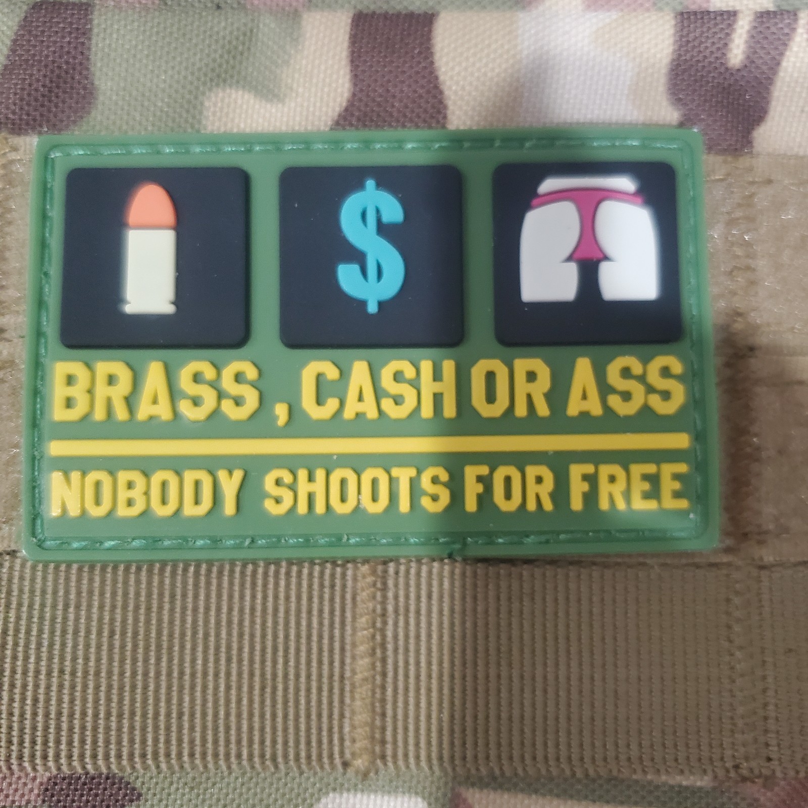BRASS CASH OR ASS Sarcastic PVC Tactical Morale Patch Hook and Loop