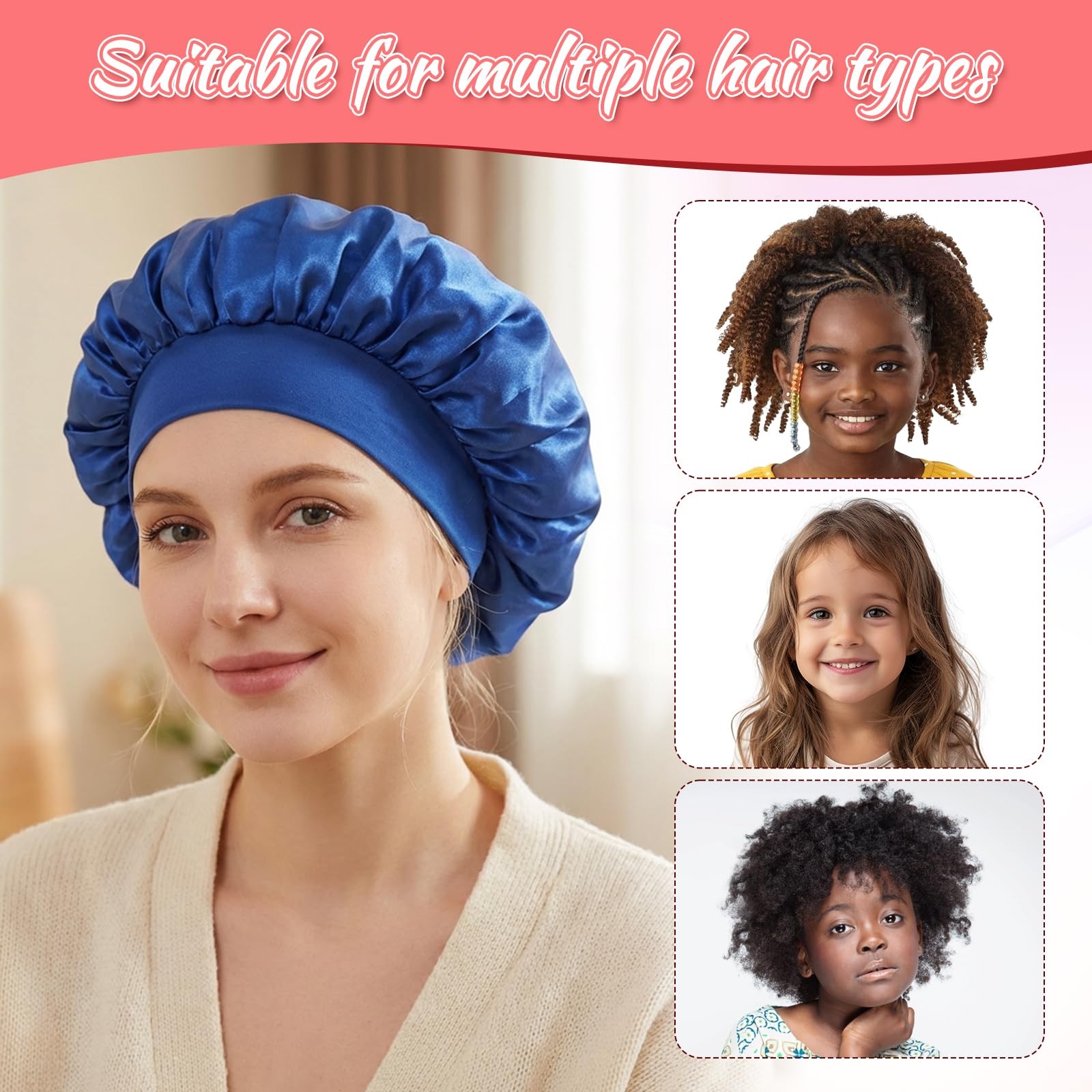 3 PCS Kids Satin Bonnet, Elastic Kids Silk Bonnet for Sleeping, Wide Band Bon...