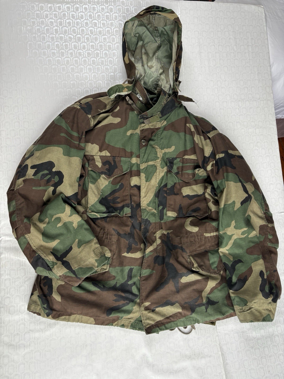 Vintage Army M65 Woodland Camo Cold Weather Coat Jacket Men 8415-01-099-7841
