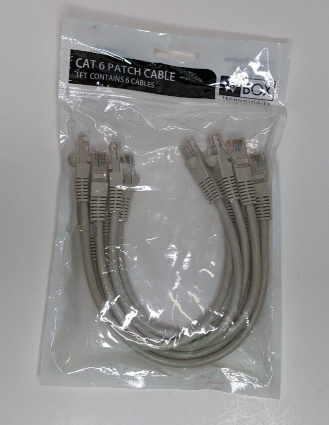W-Box 0E-C6GY16 Cat 6 24AWG Copper Snagless 1' FT Patch Cables 6PK