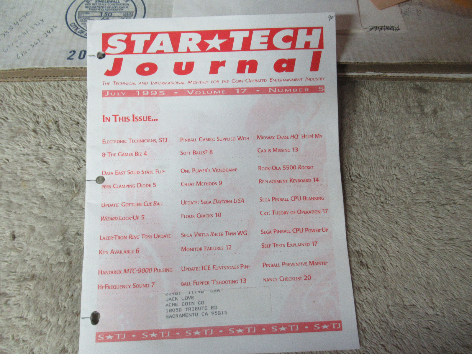 1995 JULY sega pinball  daytona  STAR TECH JOURNAL  manual