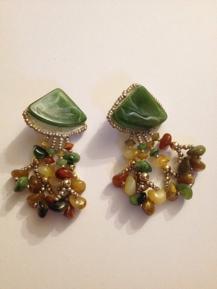 Vintage Plastic multicolor Dangle Handcrafted Pierced  2 1/2" Earrings 627