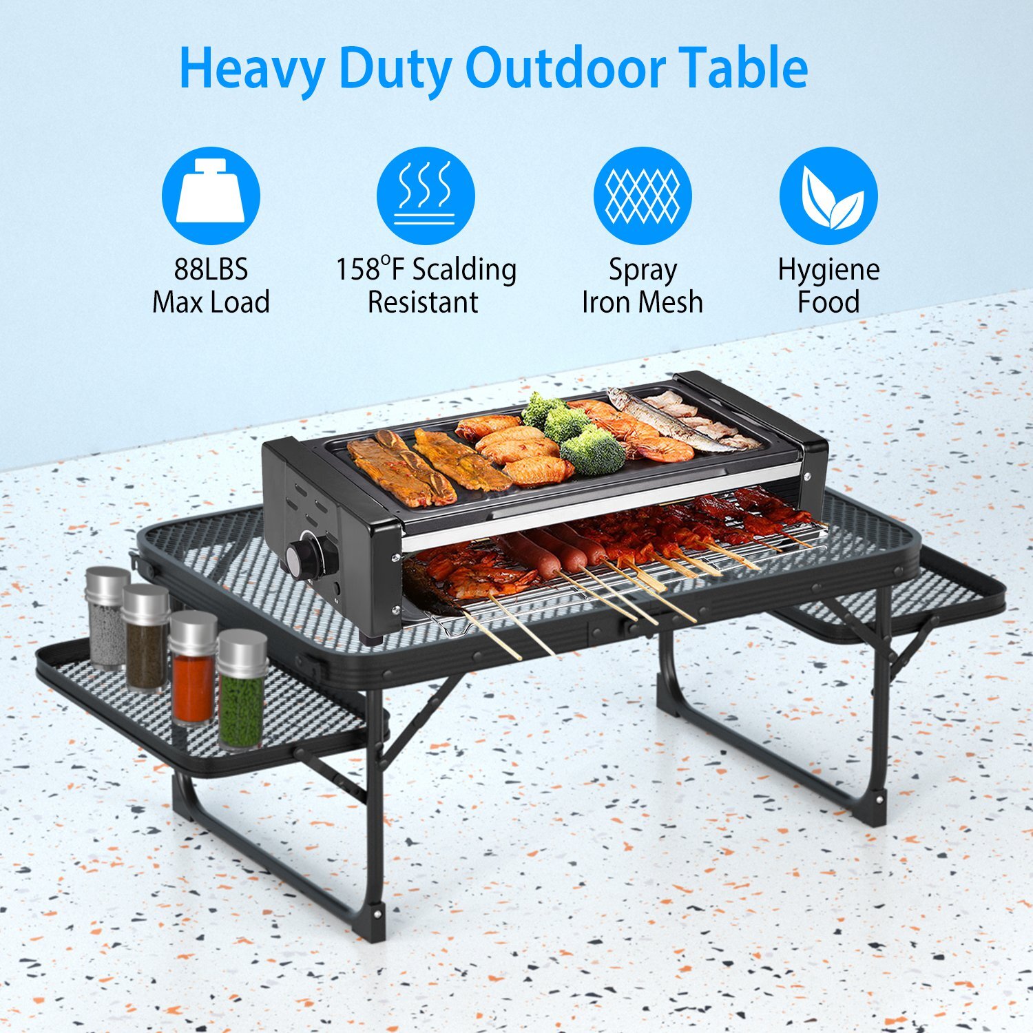 Folding Camping Table with 2 Wing Panel Aluminum Picnic Table Heat Resistant
