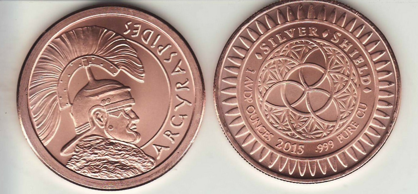 ARGYRASPIDES   1 oz. Copper Round Coin  Silver Shield  2015