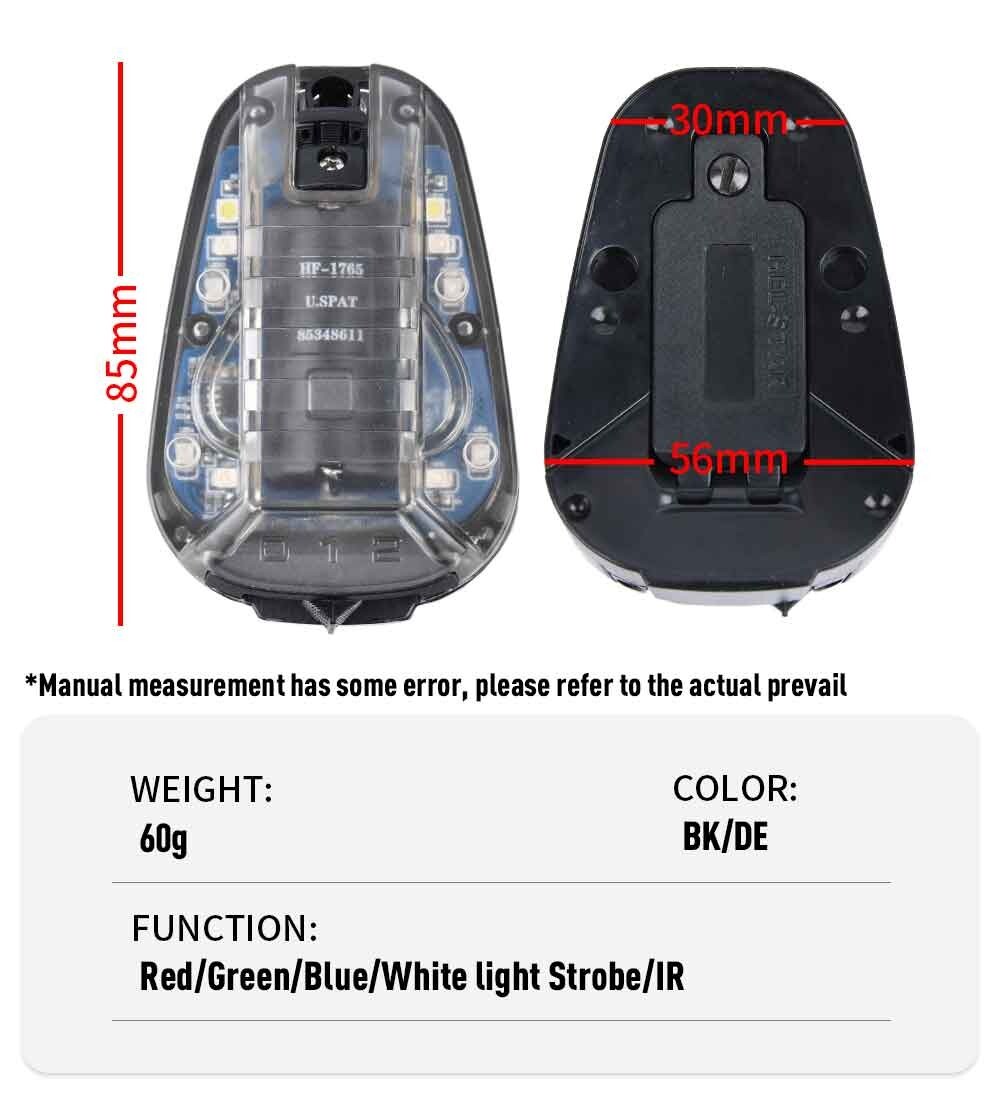 WADSN Tactical IFF LED + IR Helmet Strobe Light IP67 Waterproof Manta