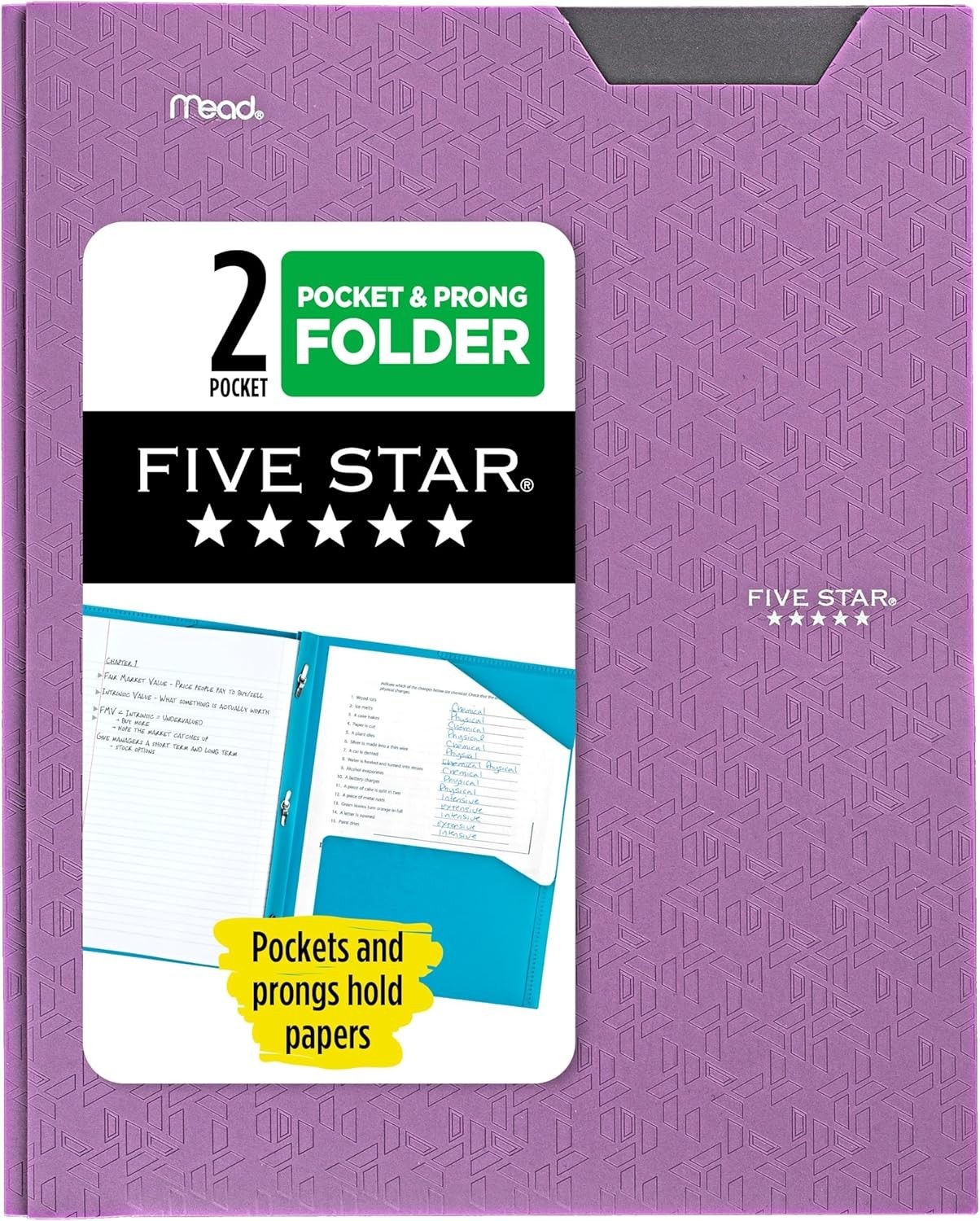 2-Pocket Folder, Plastic Folder with Stay-Put Tabs and Prong Fasteners, Holds...