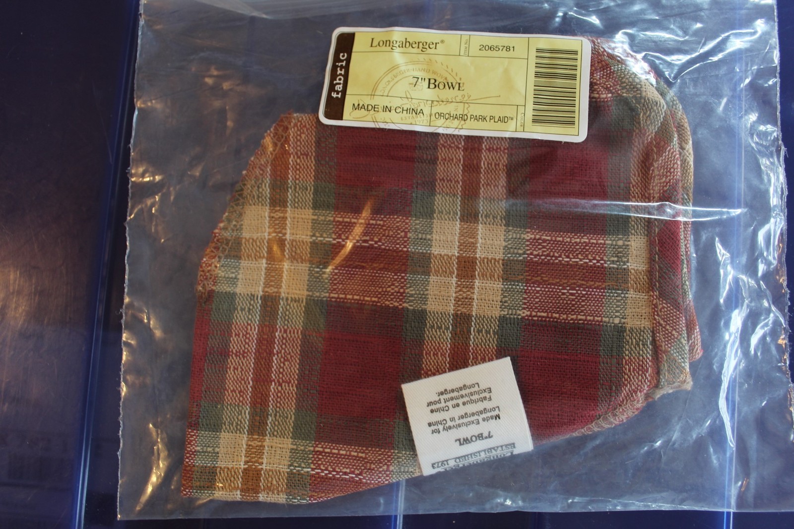 Longaberger Orchard Park Plaid 7" or 7 inch Woven Bowl Basket Liner #2065781 NEW